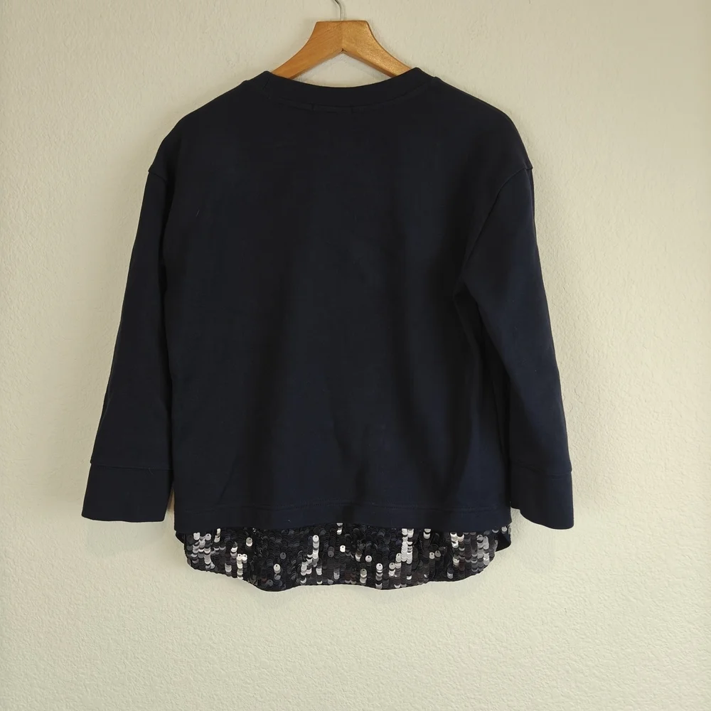 J.Crew Sequin Hem Sweatshirt XS | Navy Crewneck Embellished Casual Glam Pullover